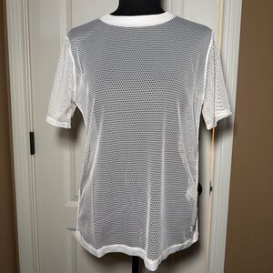 Forever 21 White Mesh Athletic Top XS Neon Stripe